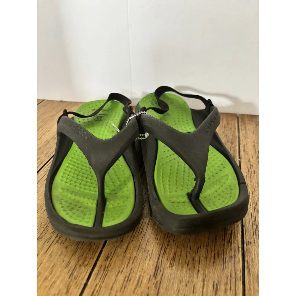 CROCS Toddler Kids ATHENS Flip Flop Thong Sandals Black/ Green Strap C‎ 10 11